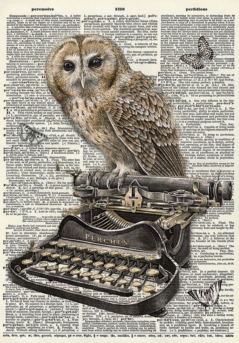 Vintage Typewriter Dictionary and the owl for Writer Journalist Personal Assistant Secretary TT3107