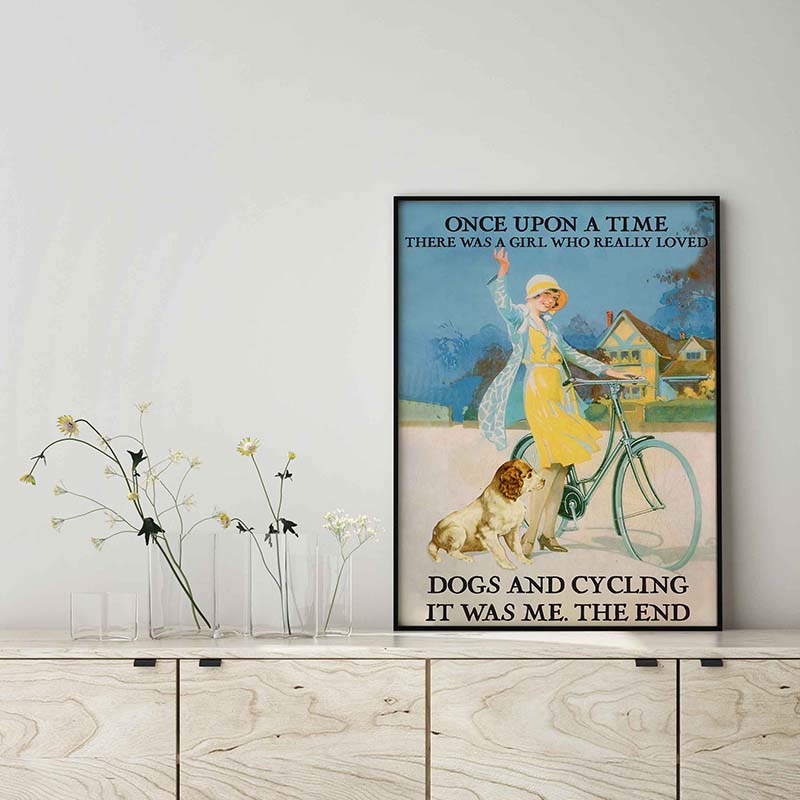 Skitongifts Wall Decoration, Home Decor, Decoration Room For Dog Lover Vintage Girl Once Upon A Time Dogs And Cycling TT1602