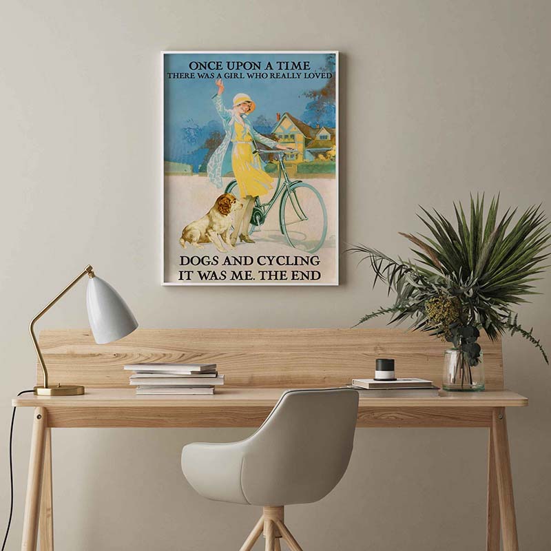 Skitongifts Wall Decoration, Home Decor, Decoration Room For Dog Lover Vintage Girl Once Upon A Time Dogs And Cycling TT1602
