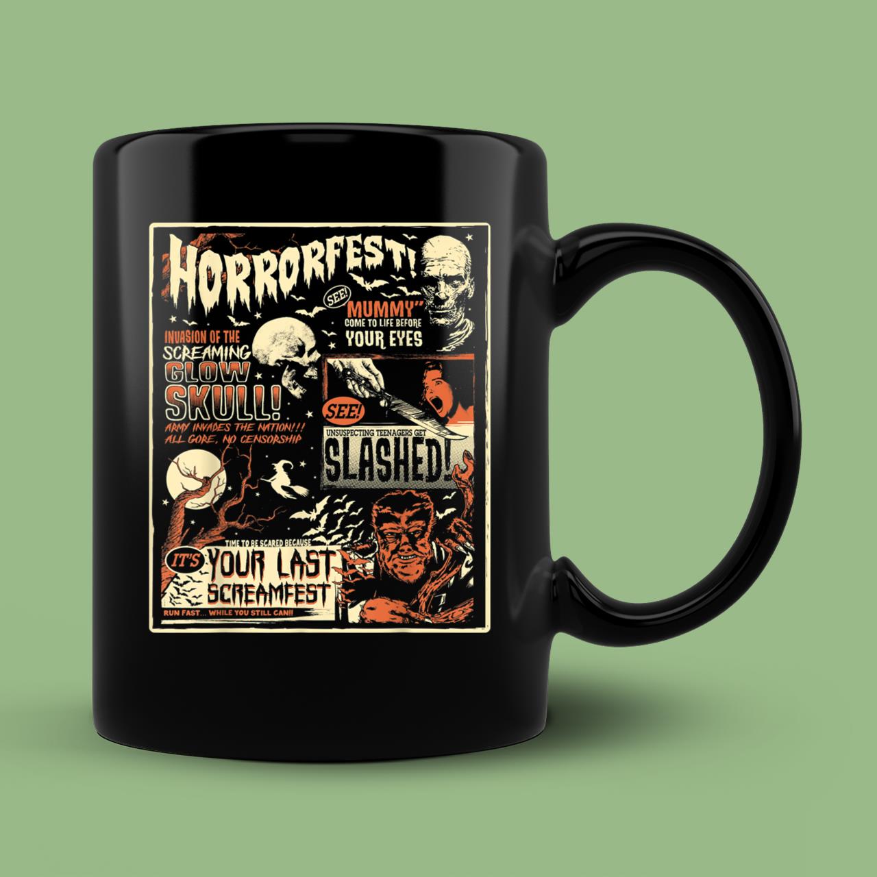 Skitongift Ceramic Novelty Coffee Mug Vintage Horrorfest Movie Poste Spooky Halloween Mug