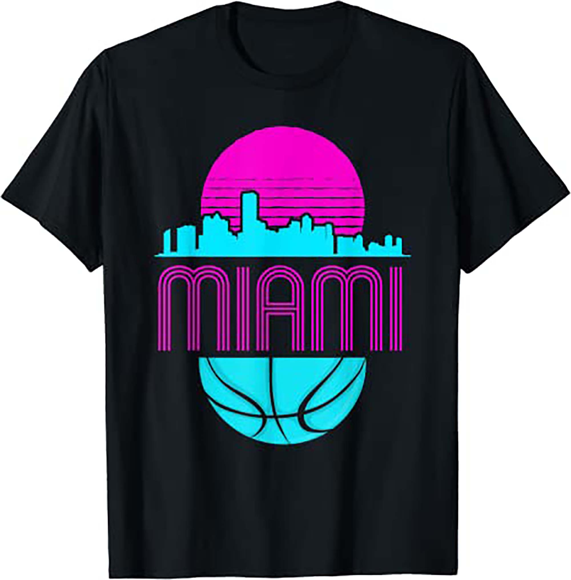 Vintage Miami Florida Cityscape Retro Basketball T-Shirt-Black