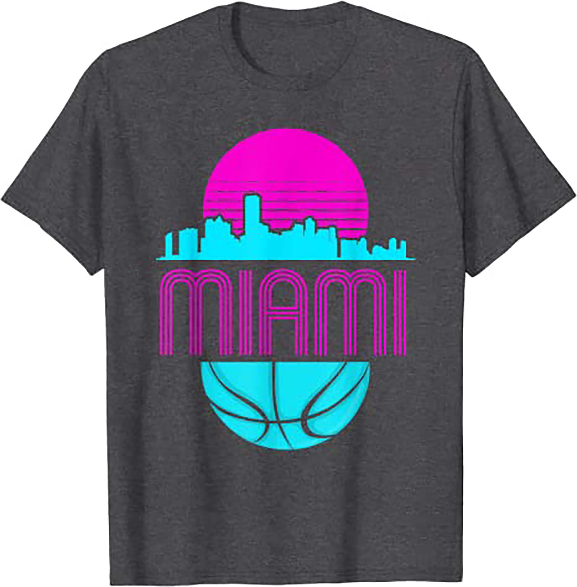Vintage Miami Florida Cityscape Retro Basketball T-Shirt-Dark Heather