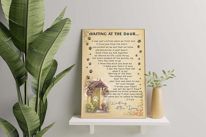 Skitongifts Wall Art, Home Decor, Decoration Room Waiting At The Door Cat Pet Poem For Cat Lover-HH2108