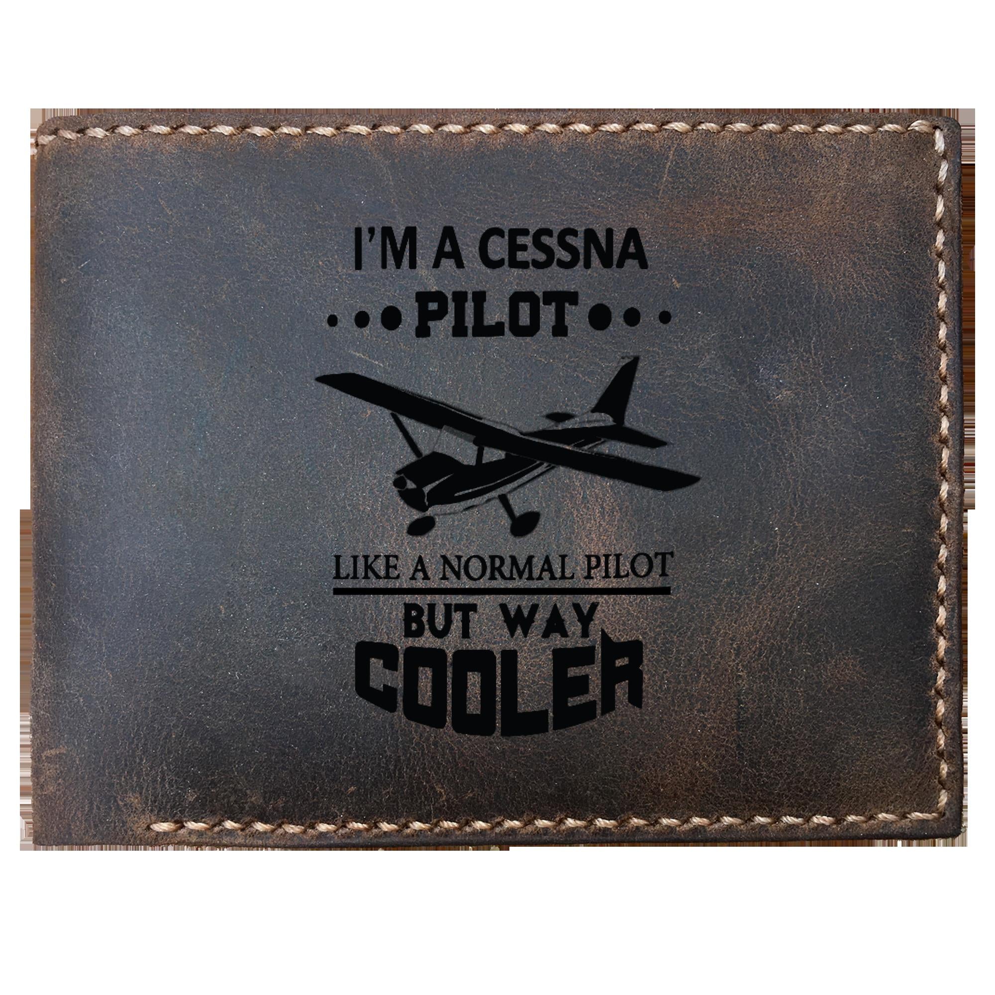 Way Cooler, Cessna Airplane Pilot Funny Skitongifts Custom Laser Engraved Bifold Leather Wallet Vintage