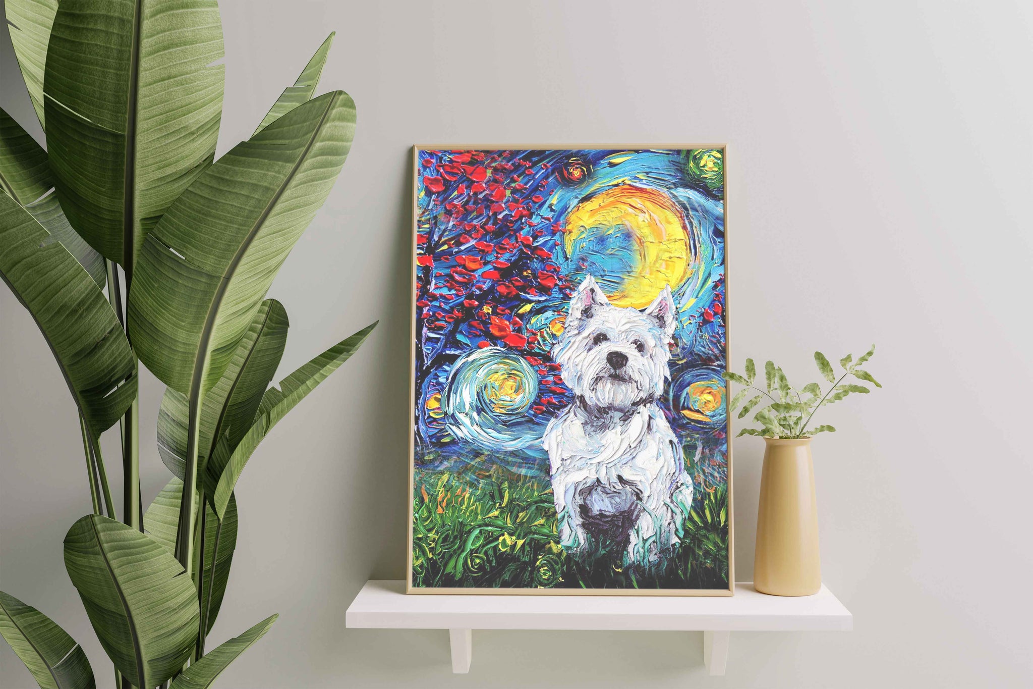 Skitongifts Poster No Frame, Wall Art, Home Decor Westie Dog Starry Night Style Halloween-TT1008