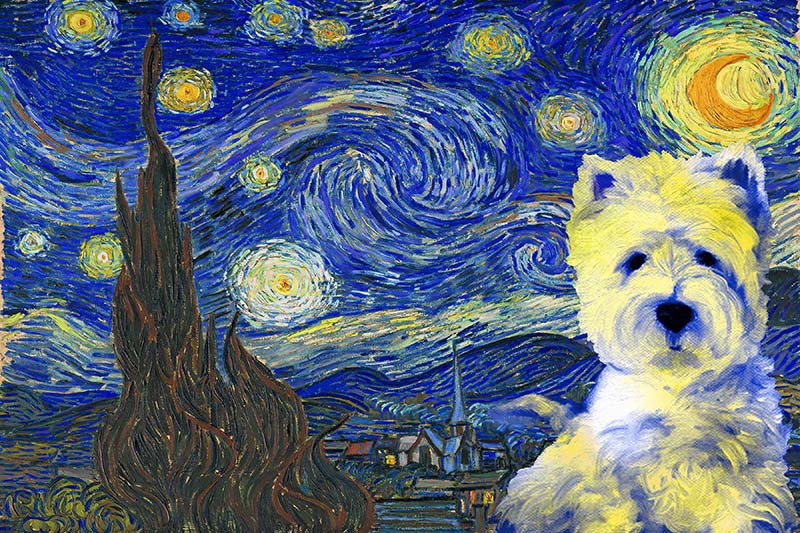 Westie Dog Van Gogh Style Starry Night-TT0409