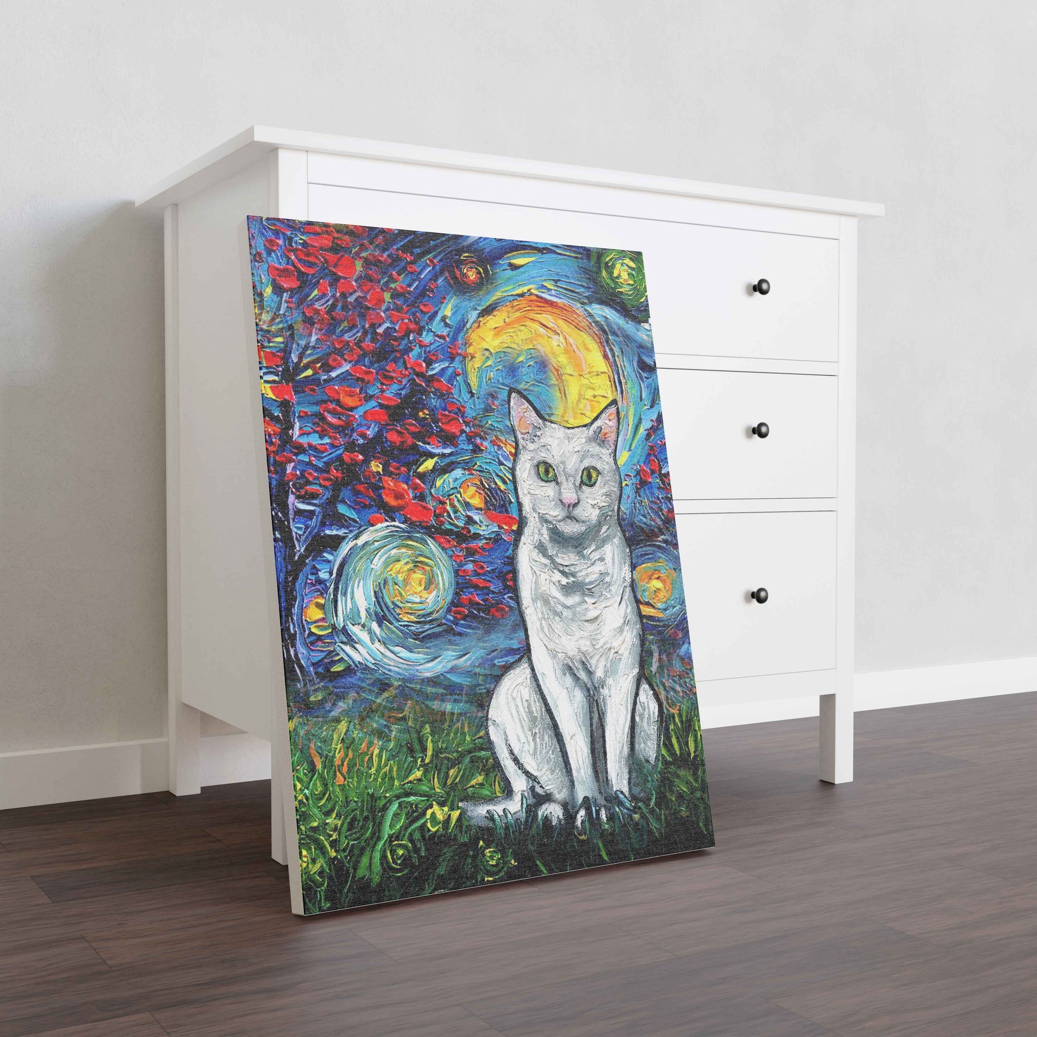 Skitongifts Poster No Frame, Wall Art, Home Decor White Short hair Cat Starry Night Style Halloween-TT1008