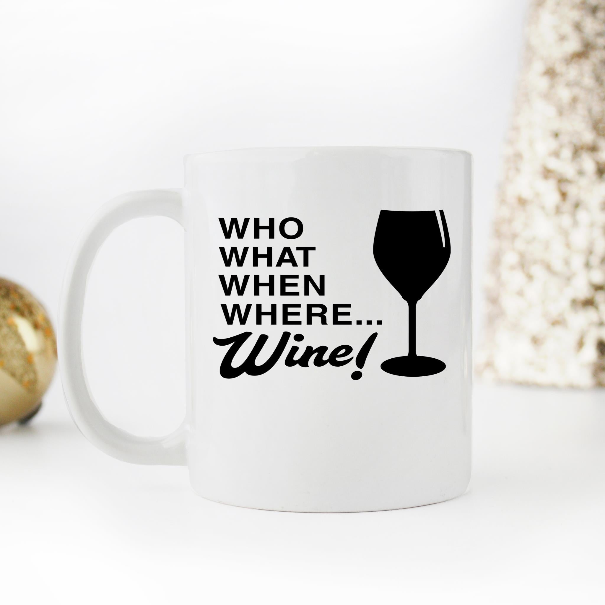 Skitongifts Funny Ceramic Novelty Coffee Mug Who What When Where Wine 6ouZE3T