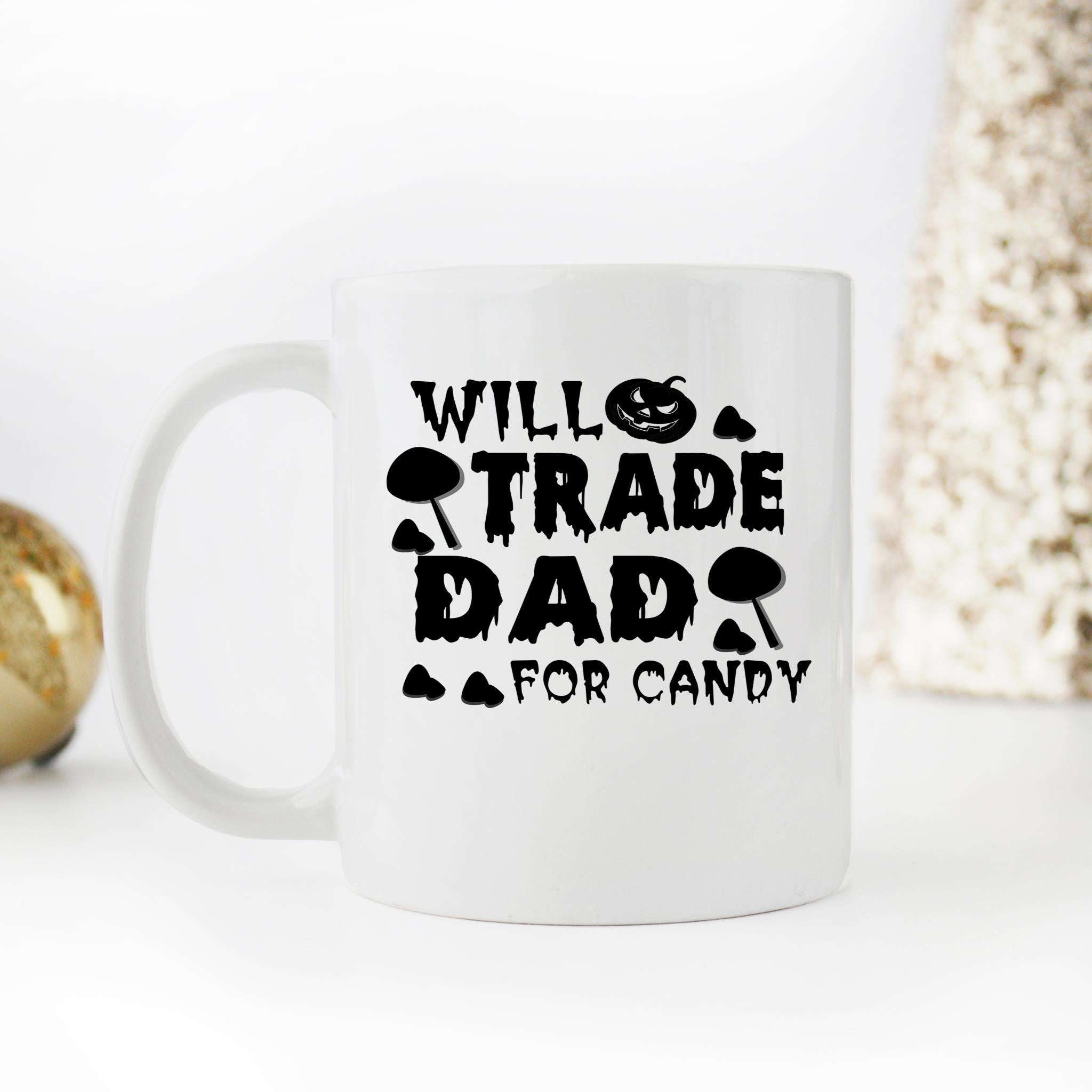 Skitongifts Funny Ceramic Novelty Coffee Mug Will Trade Dad For Candy Corn Funny Halloween c3Iz14n