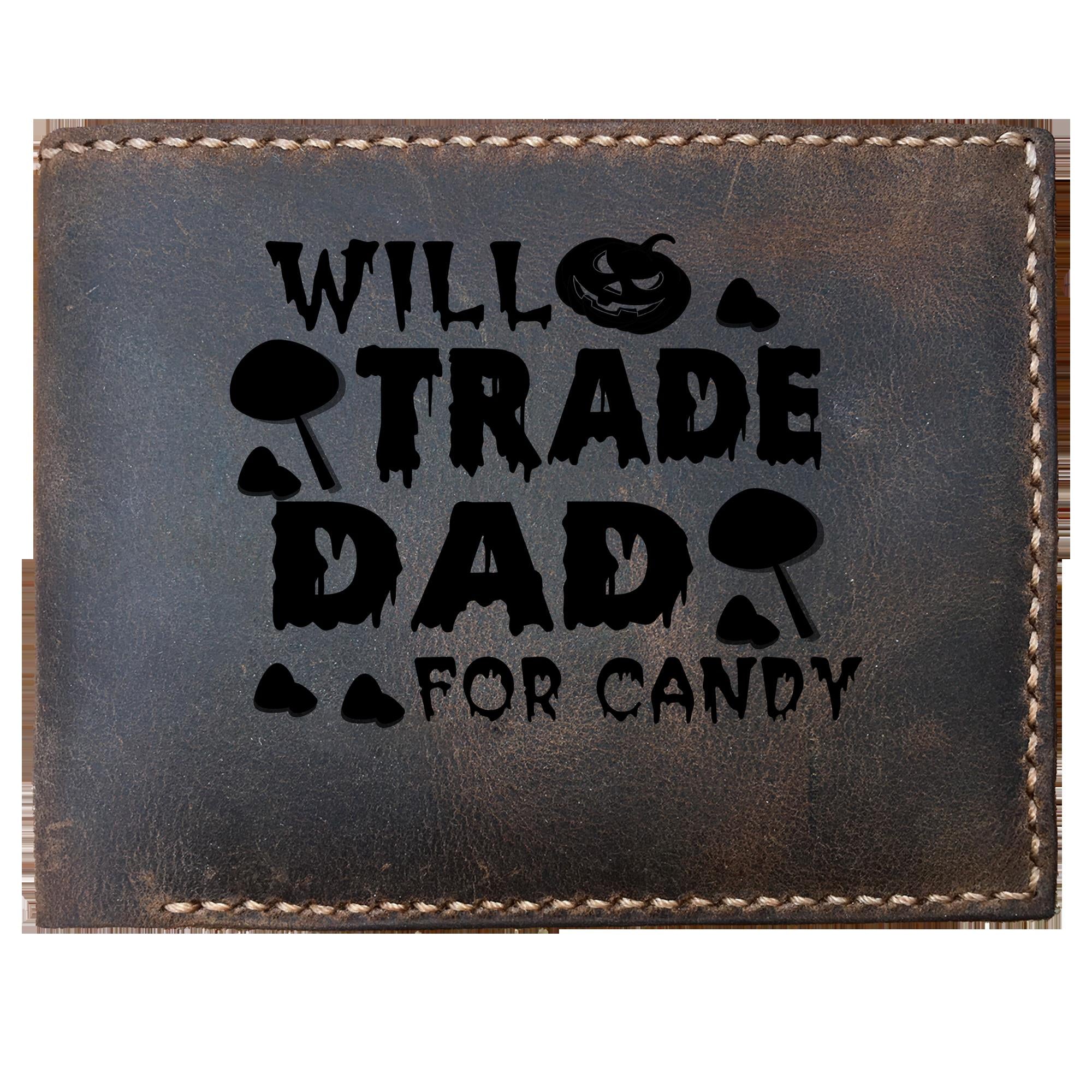 Skitongifts Funny Custom Laser Engraved Bifold Leather Wallet For Men, Will Trade Dad For Candy Corn Funny Halloween