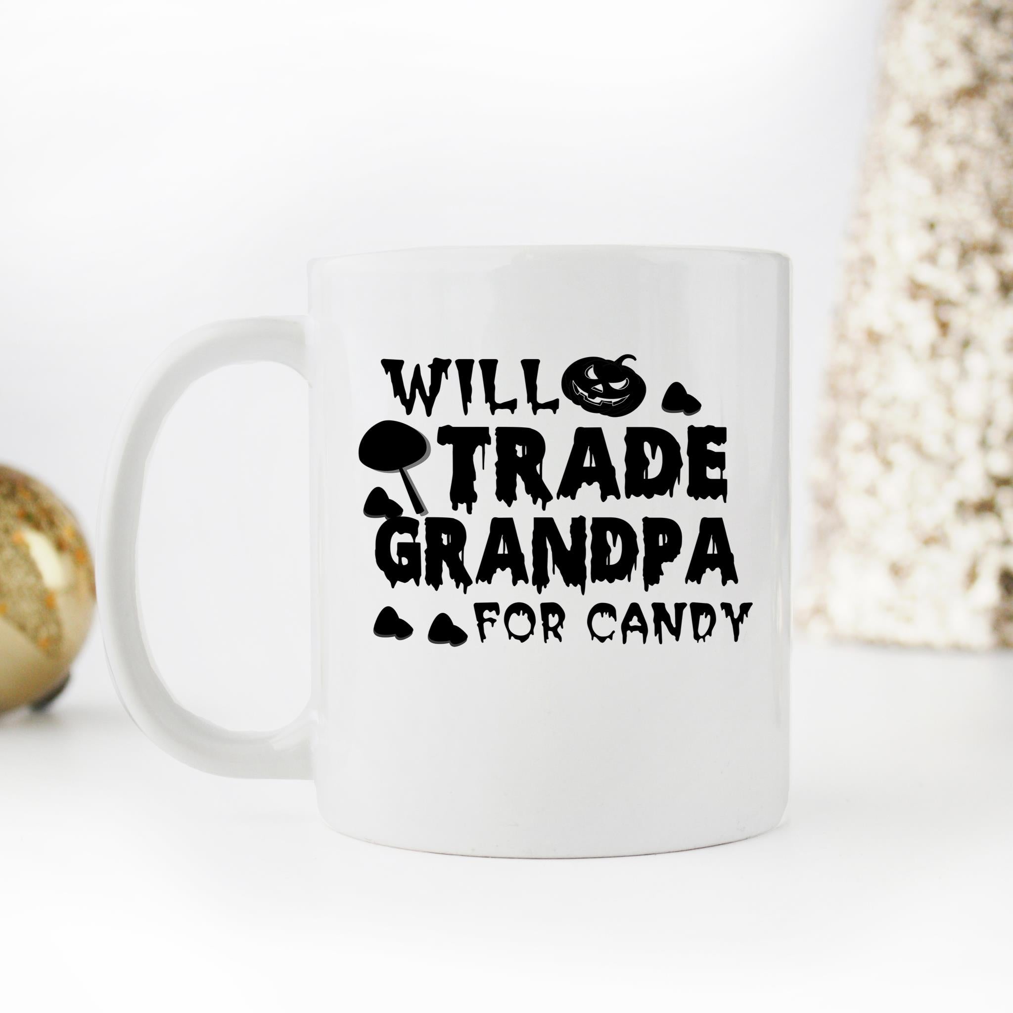 Skitongifts Funny Ceramic Novelty Coffee Mug Will Trade Grandpa For Candy Corn Funny Halloween iwhPv4n