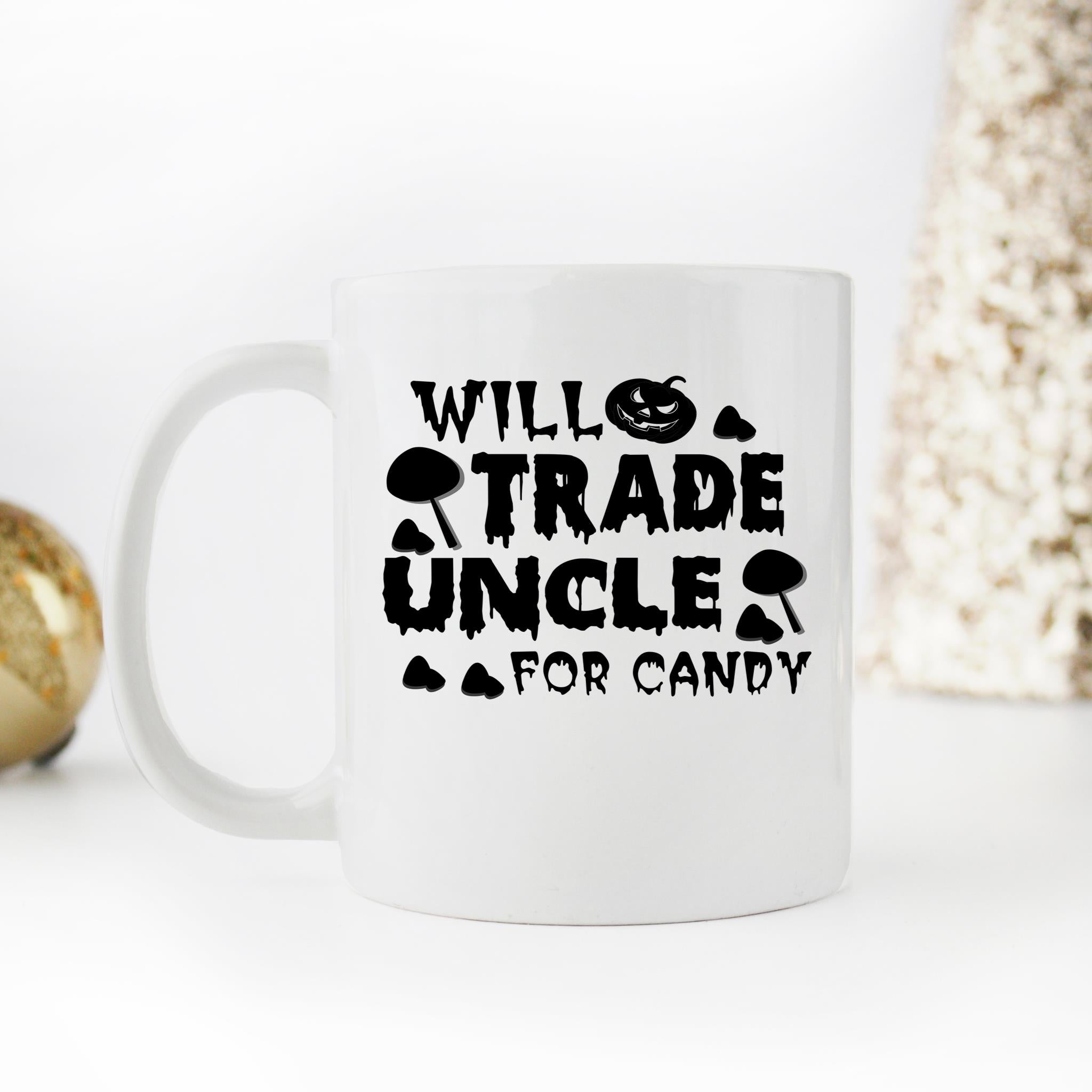 Skitongifts Funny Ceramic Novelty Coffee Mug Will Trade Uncle For Candy Corn Funny Halloween k3EYgGL