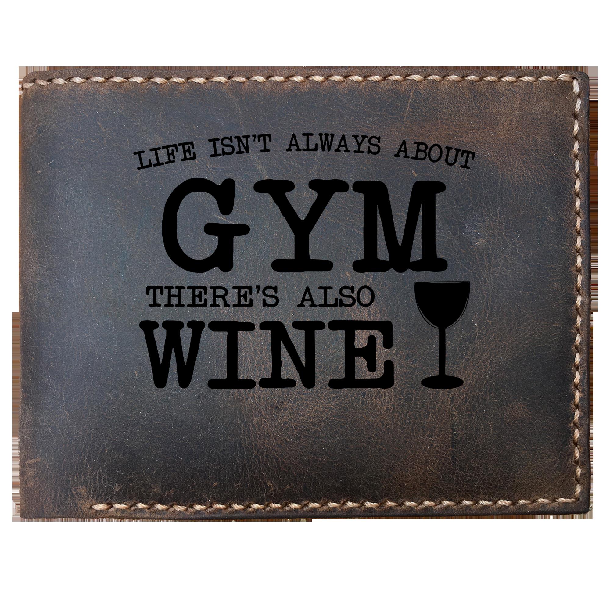 Skitongifts Funny Custom Laser Engraved Bifold Leather Wallet For Men, Wine Drinker Gym Funny Trainer Idea