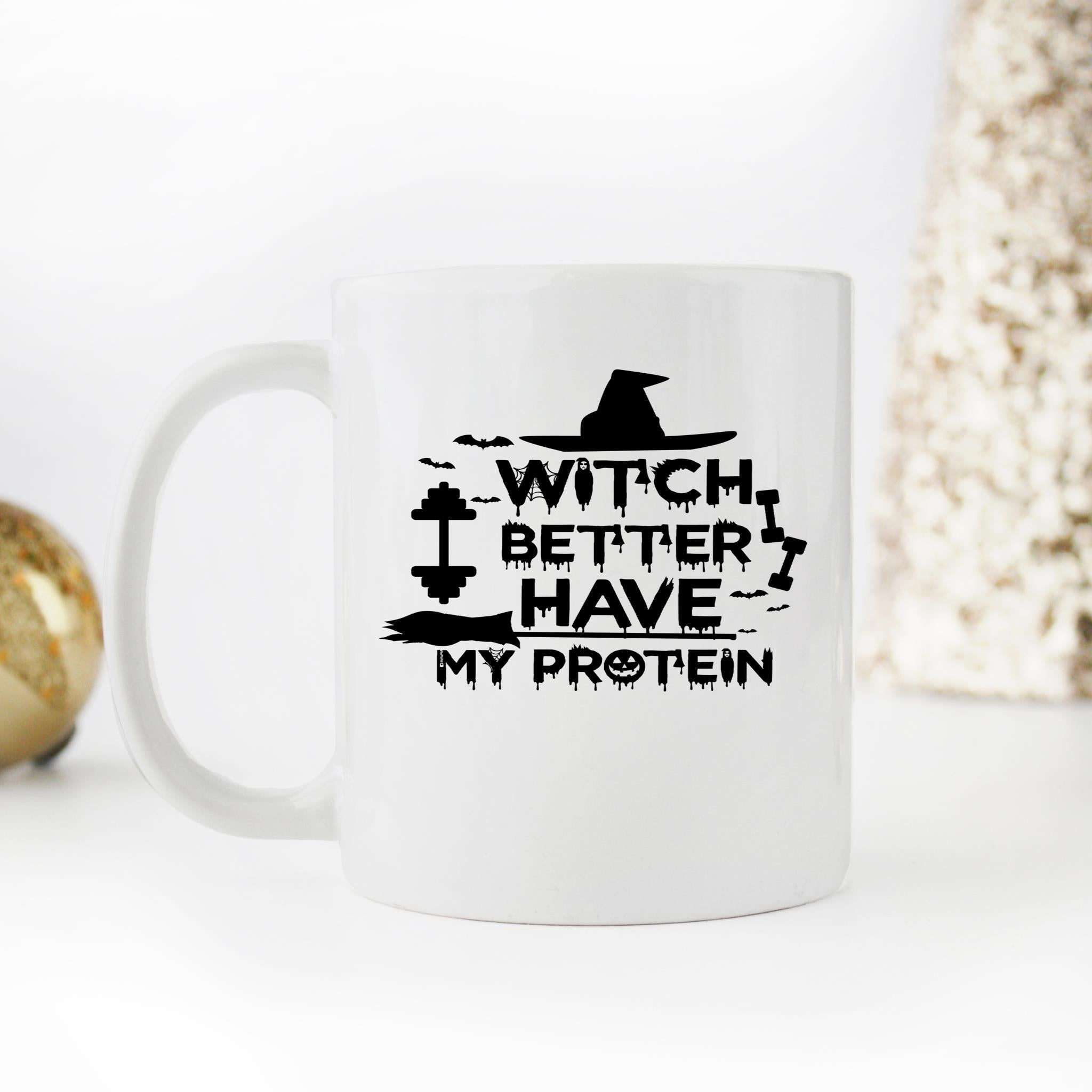 Skitongifts Funny Ceramic Novelty Coffee Mug Witch Better Have My Protein Halloween Workout Gym XjMELLV