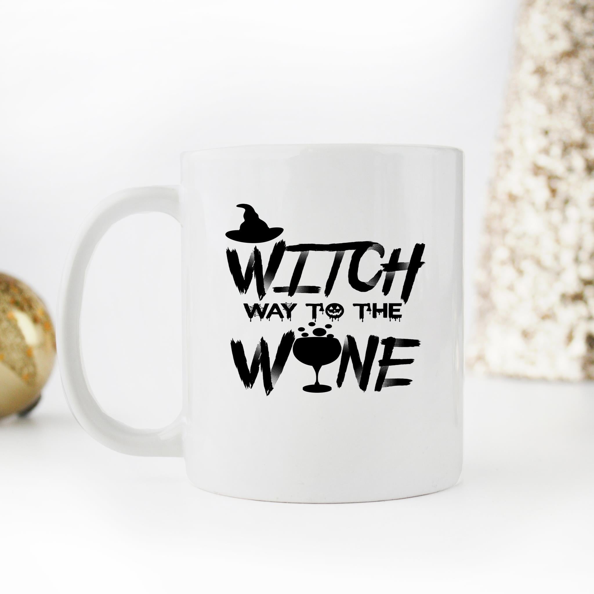 Skitongifts Funny Ceramic Novelty Coffee Mug Witch Way To The Wine Funny Halloween 1WipMj0