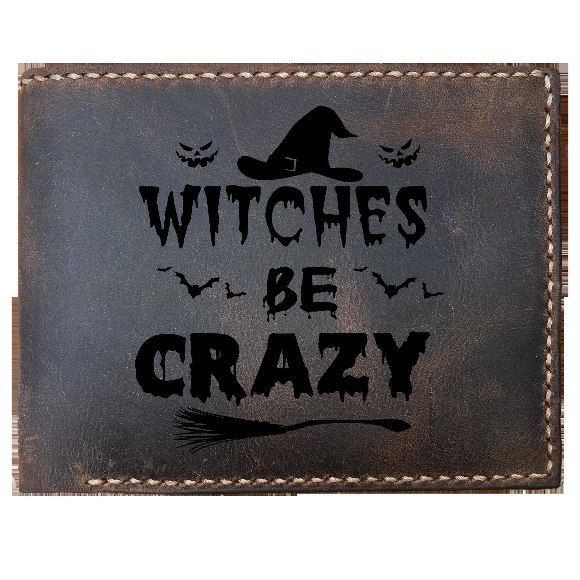 Skitongifts Funny Custom Laser Engraved Bifold Leather Wallet For Men, Witches Be Crazys, Halloween Costume , Halloween