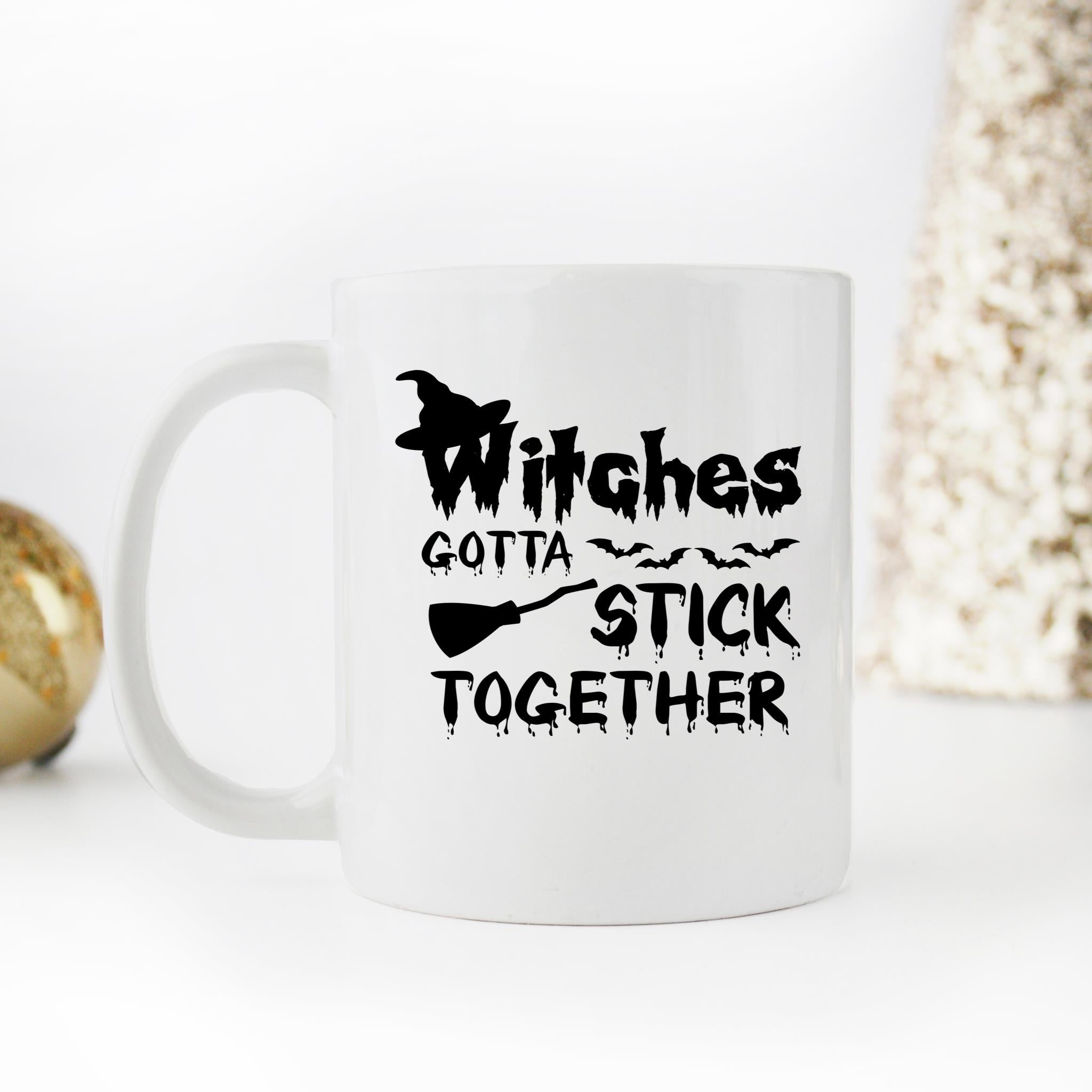 Skitongifts Funny Ceramic Novelty Coffee Mug Witches Gotta Stick Together Funny Halloween M6MOVSx