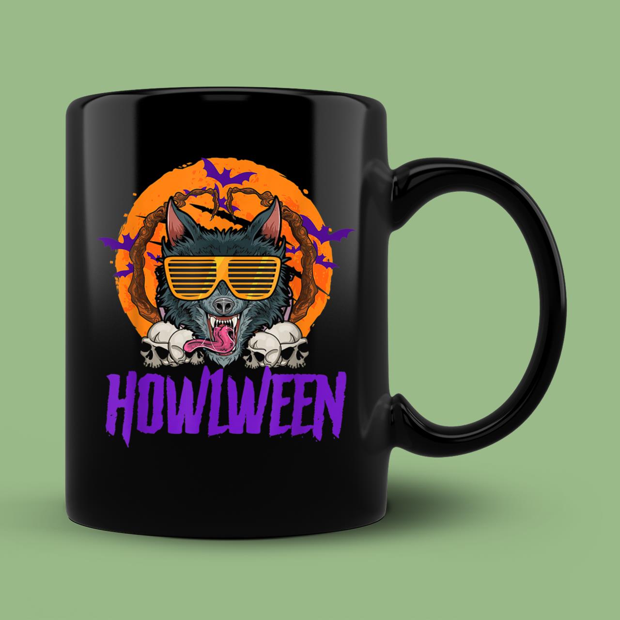 Skitongift Spooky Ceramic Novelty Coffee Mug Wolf Costume Howlween Halloween Mug