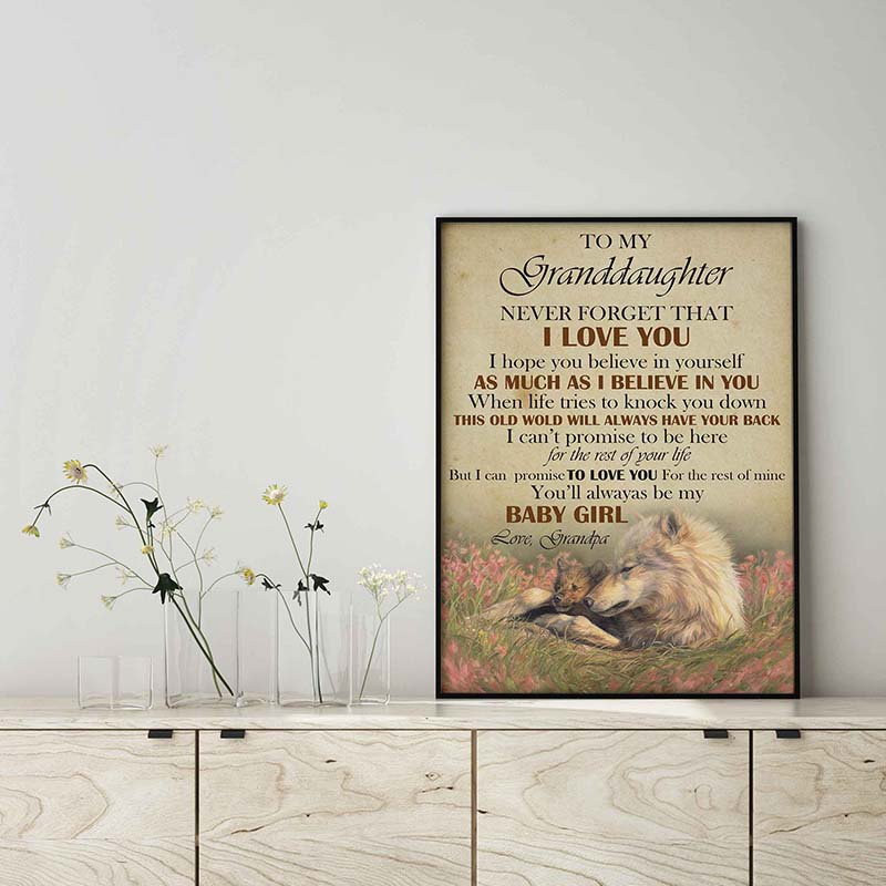 Skitongifts Wall Decoration, Home Decor, Decoration Room Wolf Grandpa To Granddaughter I Love You When Life Tries To Knock You Down Baby Girl TT1402