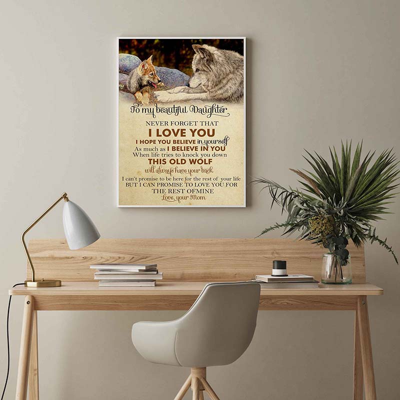 Skitongifts Wall Decoration, Home Decor, Decoration Room Wolf Mom To My Beautiful Daughter I Love You, This Old Wolf Will Always Have You Back TT0403