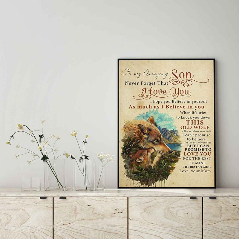 Skitongifts Wall Decoration, Home Decor, Decoration Room Wolf To My Amazing Son Never Forget That I Love You TT0403