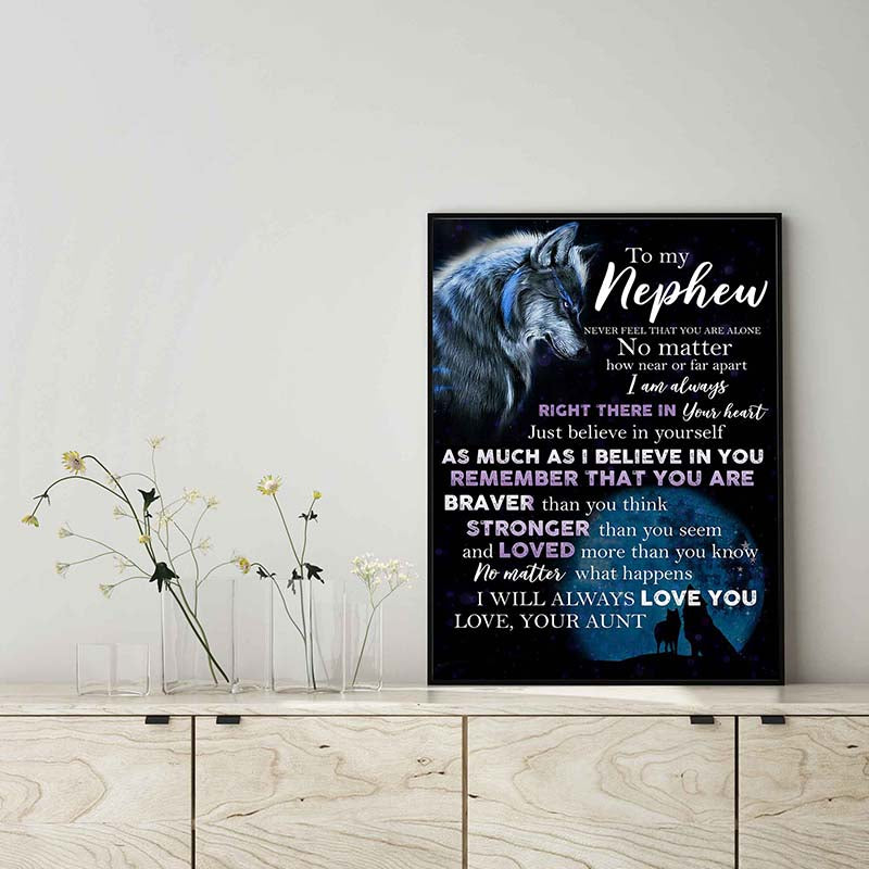 Skitongifts Wall Decoration, Home Decor, Decoration Room Wolf To My Nephew Never Feel That You Are Alone I Am Always Right There In Your Heart TT0303