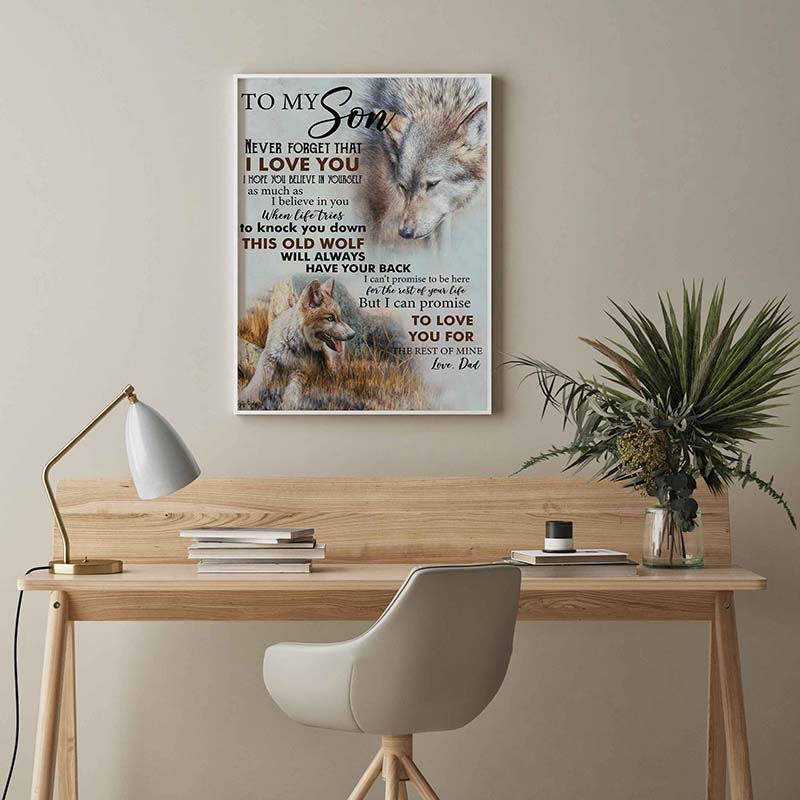Skitongifts Wall Decoration, Home Decor, Decoration Room Wolf To My Son Never Forget That I Love You TT1902
