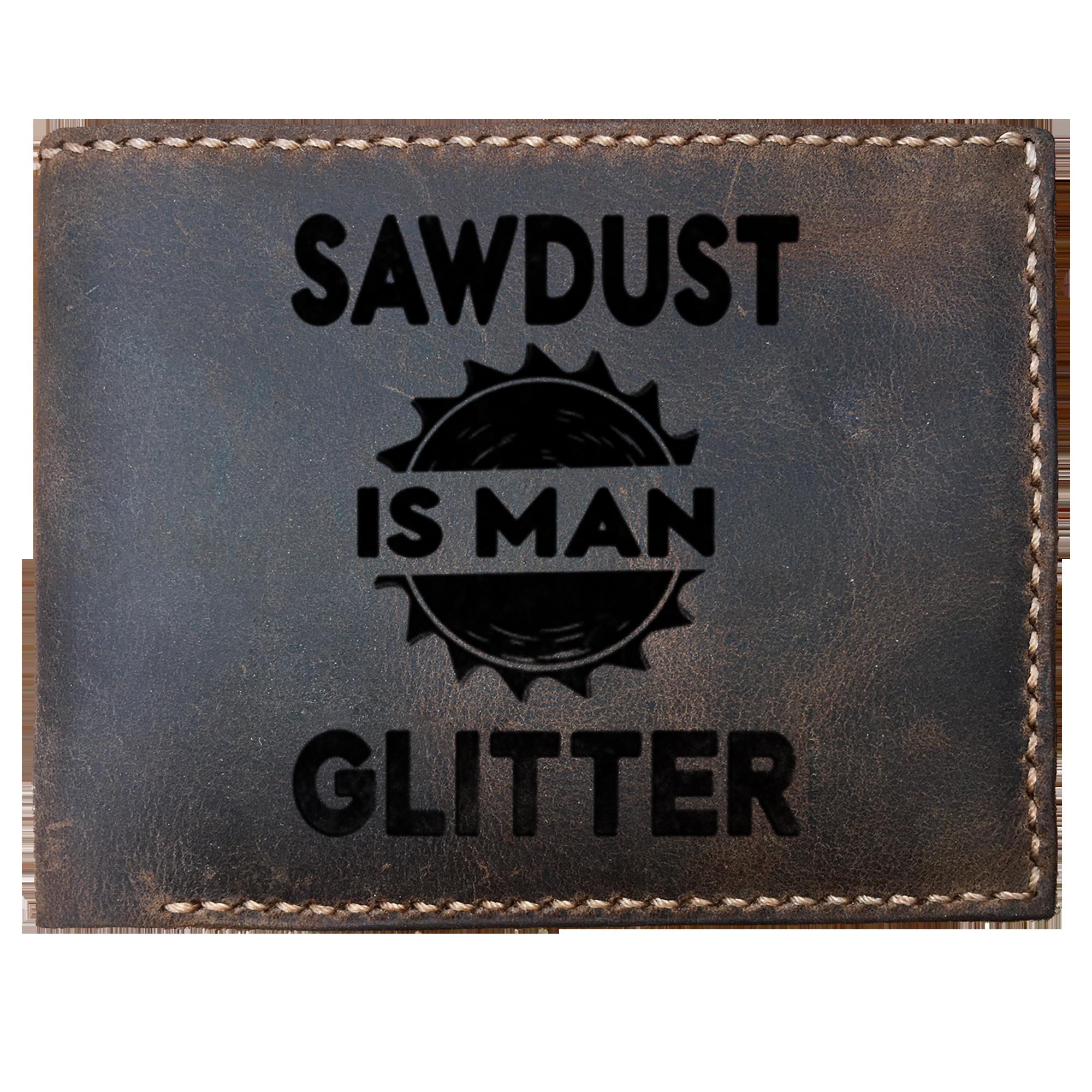 Skitongifts Funny Custom Laser Engraved Bifold Leather Wallet For Men, Wood Worker Sawdust Is Man Glitter