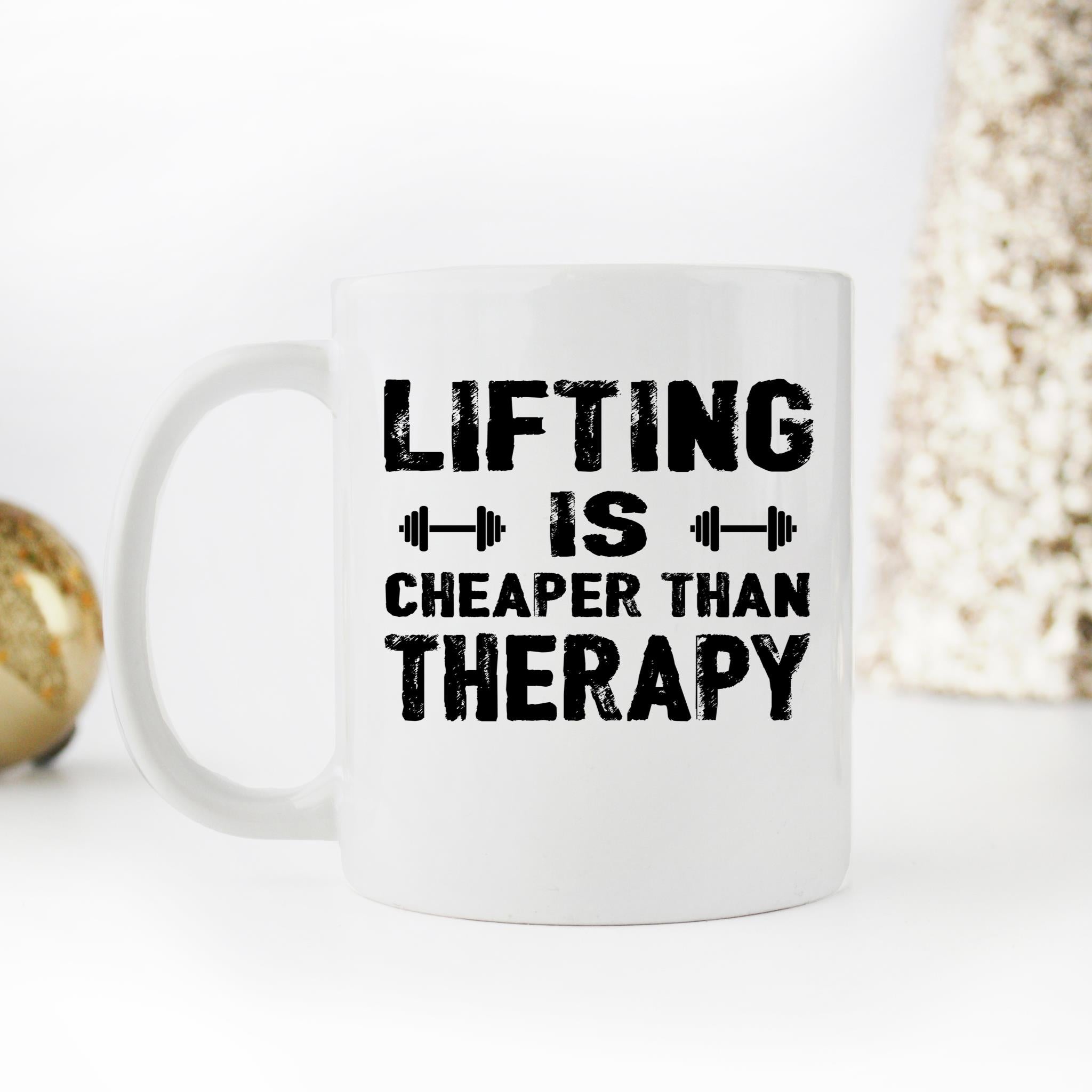 Skitongifts Funny Ceramic Novelty Coffee Mug Workout Therapy Lifting Is Cheaper Humor e5hrNs0