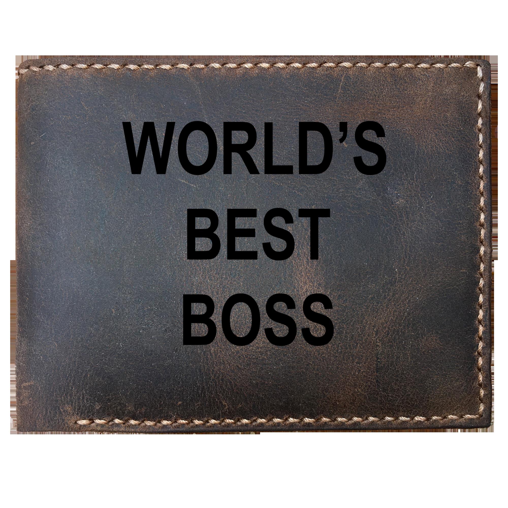 Skitongifts Funny Custom Laser Engraved Bifold Leather Wallet For Men, World's Best Boss The Office Tv Show
