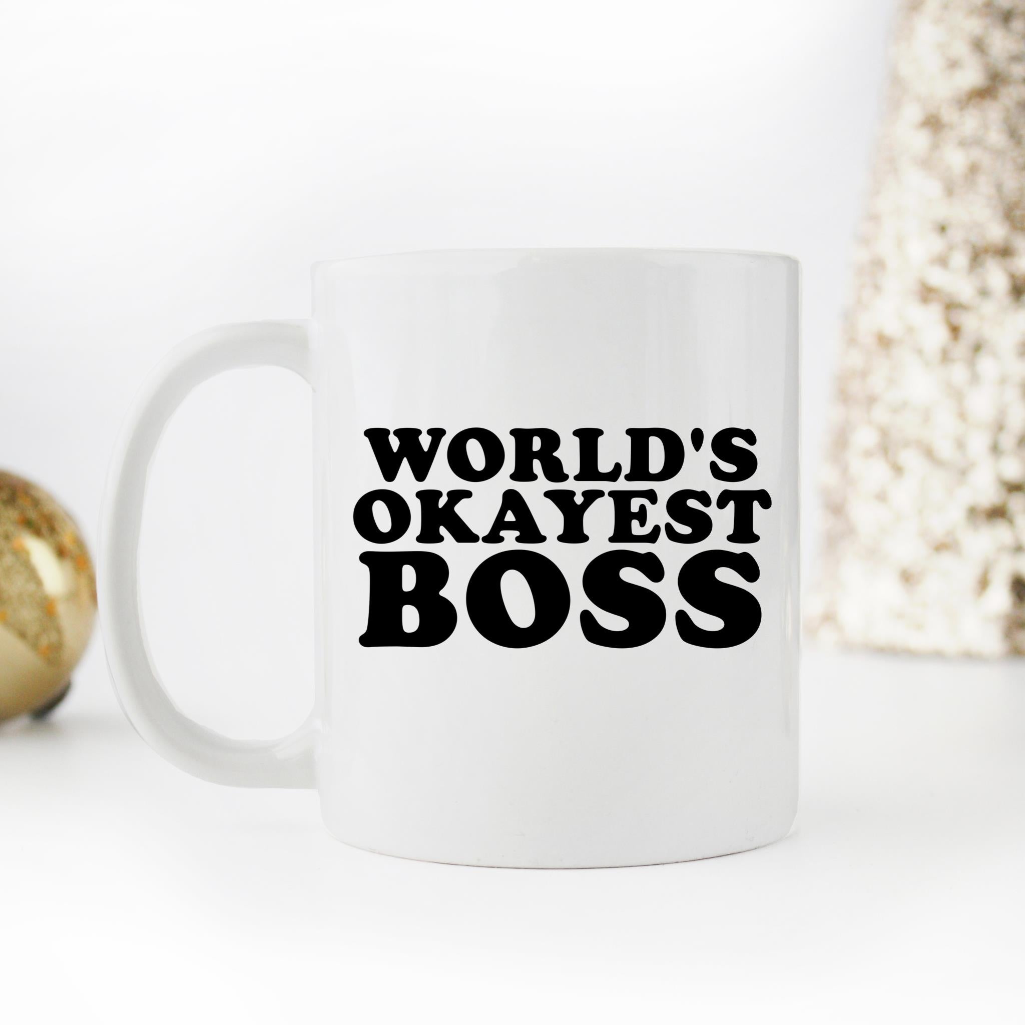 Skitongifts Funny Ceramic Novelty Coffee Mug World's Okayest Boss. Nice Motivational And Inspirational Office Gift RvXAv35