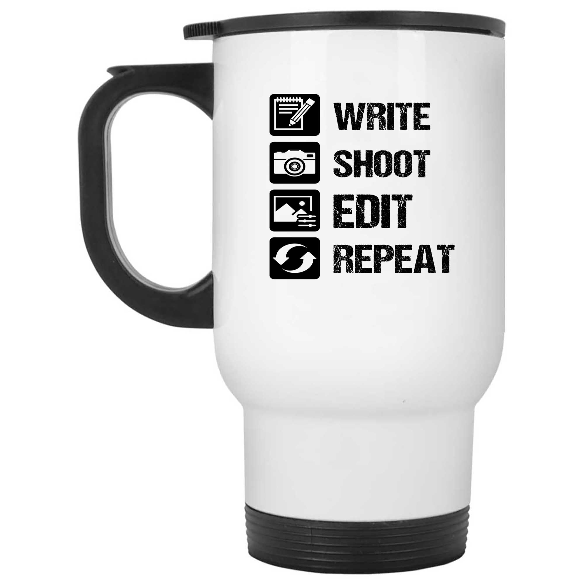 Skitongifts Funny Ceramic Novelty Coffee Mug Write Shoot Edit Repeat Film Makers Movies TyzsNxH