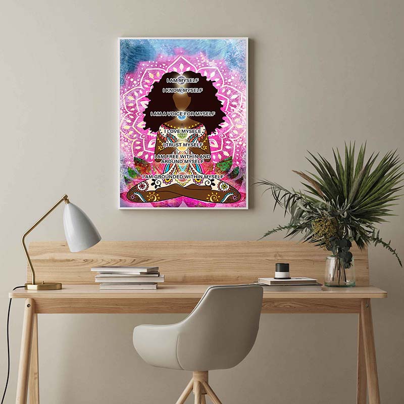 Skitongifts Wall Decoration, Home Decor, Decoration Room Yoga Black Girl I Am Myself I Know Myself I Am-TT3003