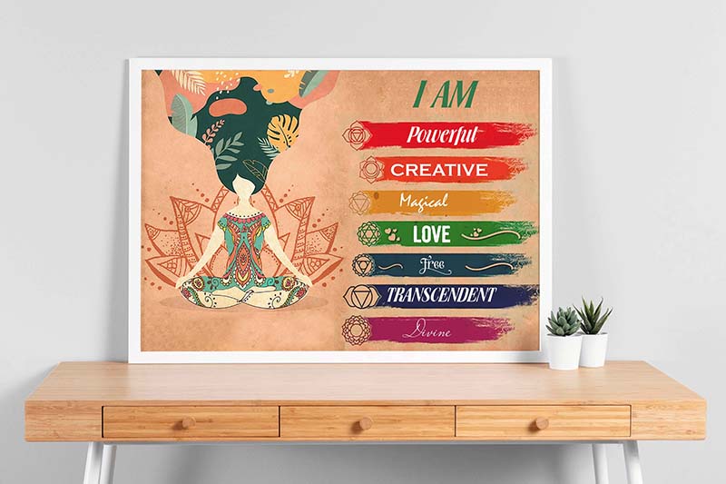 Skitongifts Wall Decoration, Home Decor, Decoration Room Yoga Gift Yoga I Am Powerful Creative Magical Love Free Transcendent Divine TT0503