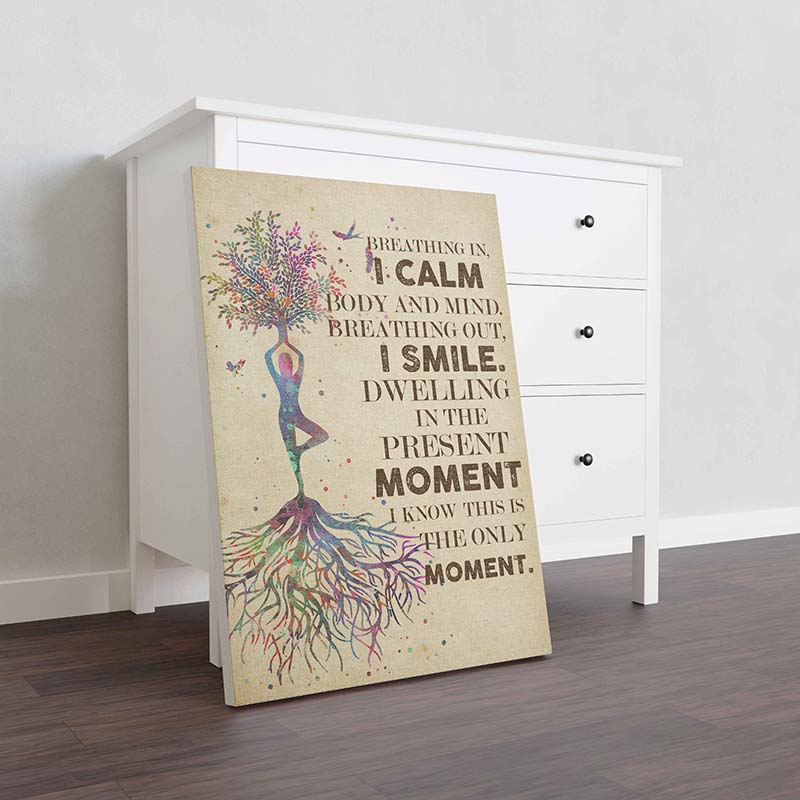 Skitongifts Wall Decoration, Home Decor, Decoration Room Yoga Tree Breathing In I Calm Body And Mind-TT1211