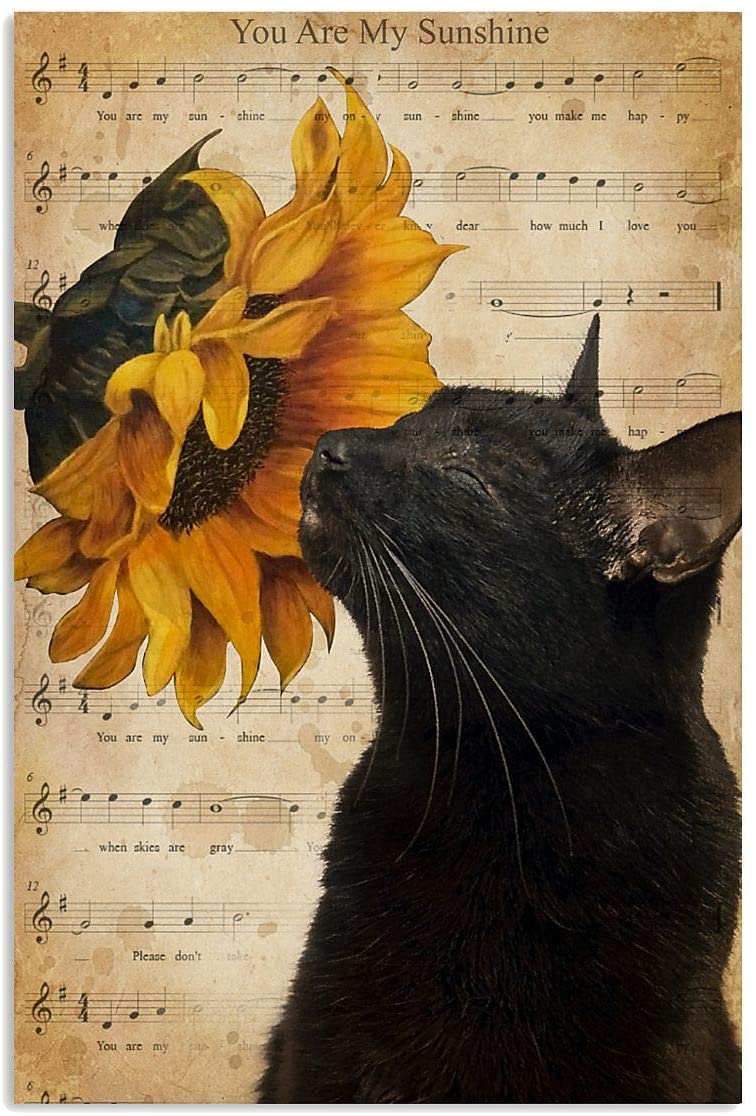 You Are My Sunshine Black Cat Smell Yellow Sunflower Love Quote Saying Vintage