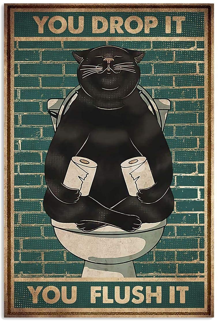 You Drop It You Flush It Black Cat Yoga Toilet Paper Funny Bathroom