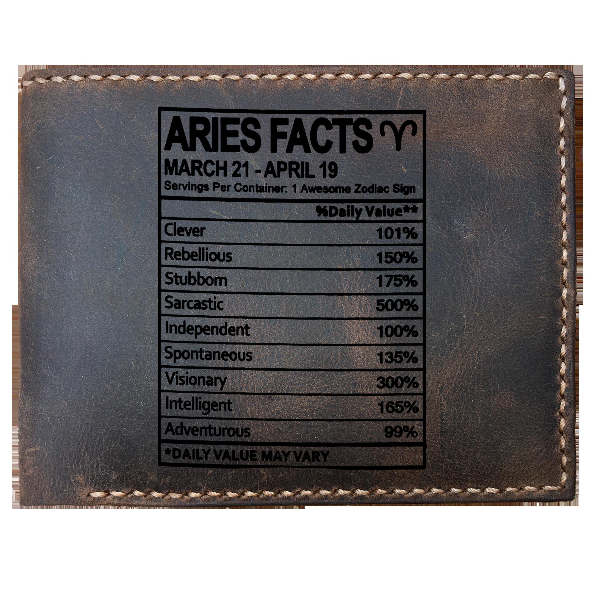 Skitongifts Funny Custom Laser Engraved Bifold Leather Wallet For Men, Zodiac Sign Aries Nutritional Facts