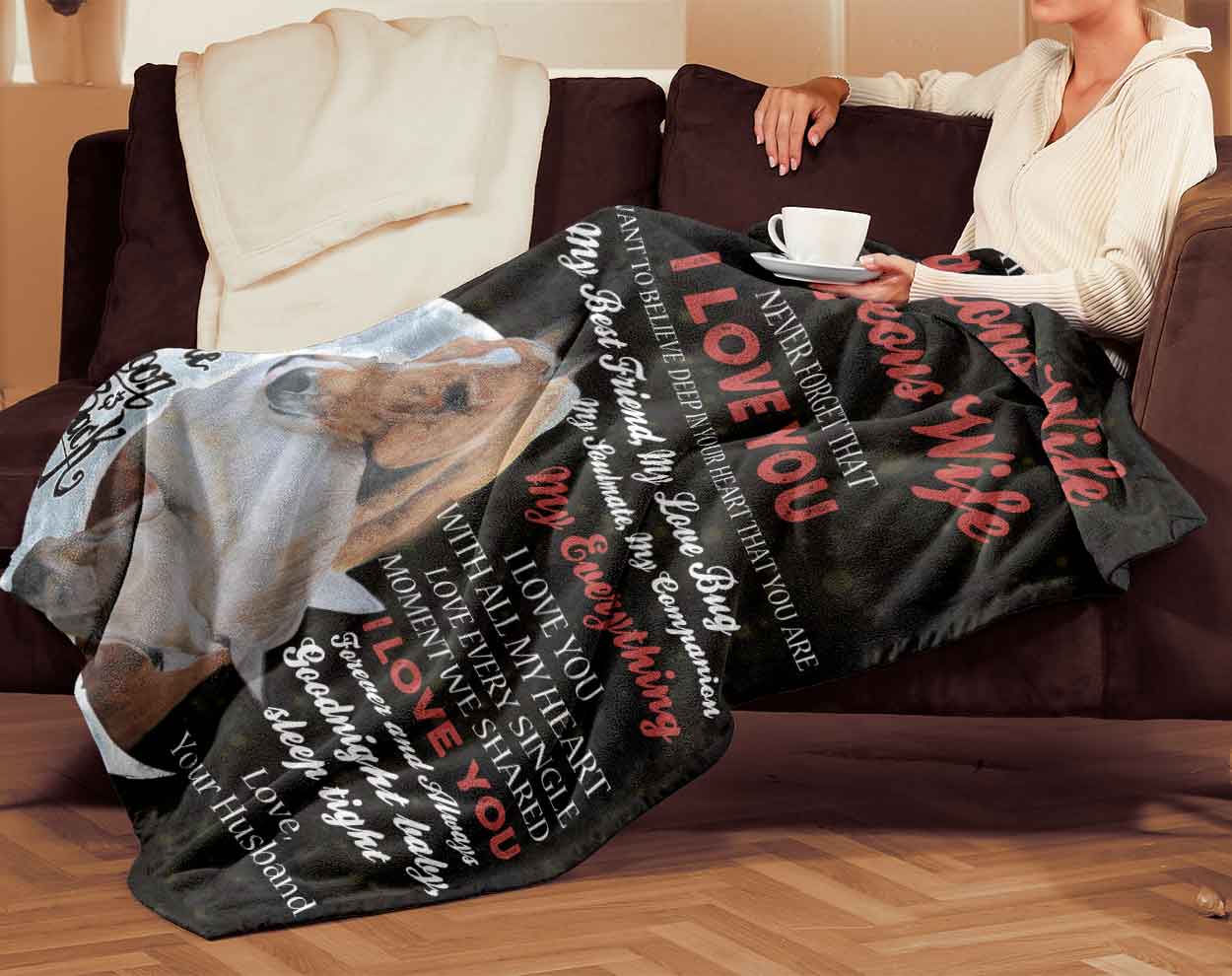 Skitongifts Blanket For Sofa Throws, Bed Throws blanket - Horse To My Gorgeous Wife I Love You-TT1301