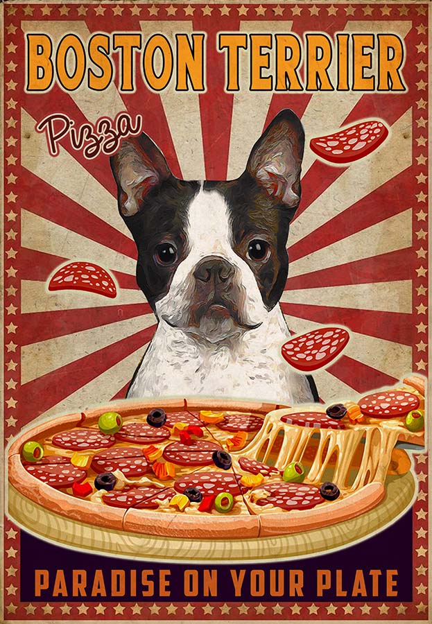 boston terrier  - Pizza Paradise On Your Plate-MH2109