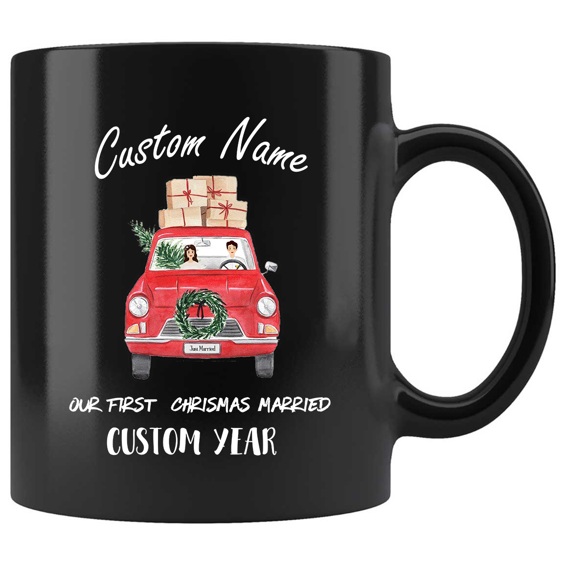 Our First Christmas Married Personalized Gift For Friends And Family Skitongifts Funny Ceramic Coffee Mug For Birthday, Mother's Day, Father's Day