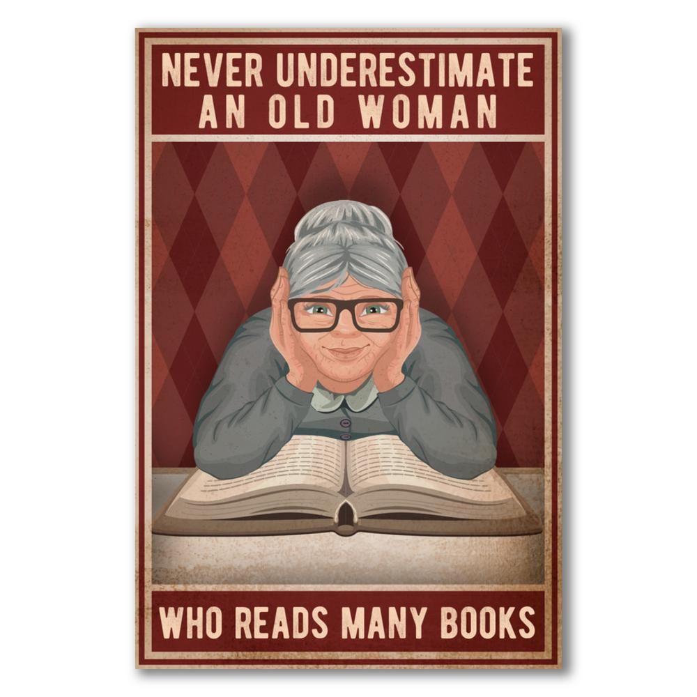 Poster - Never Underestimate An Old Woman Who Reads Many Books (Red)
