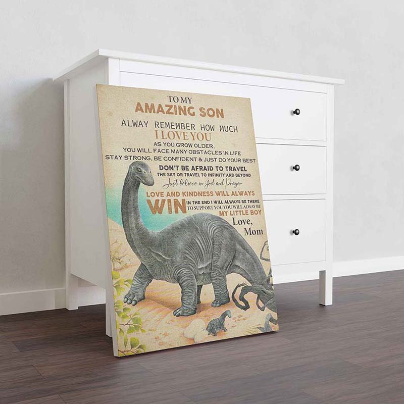 Skitongifts Wall Decoration, Home Decor, Decoration Room to My Amazing Son Just Believe in God, Prayer Love Kindness Will Always Win Dinosaur-TT0910