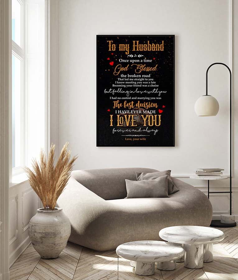 Skitongifts Wall Decoration, Home Decor, Decoration Room to My Husband  God Blessed The Broken Road That Led Me Straight to You MH2209