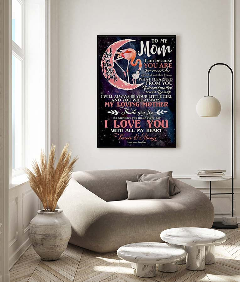 Skitongifts Wall Decoration, Home Decor, Decoration Room to My Mom From Daughter Meaningful Motherhood Day Presents  I Love You to The Moon and Back Flamingo MH2309
