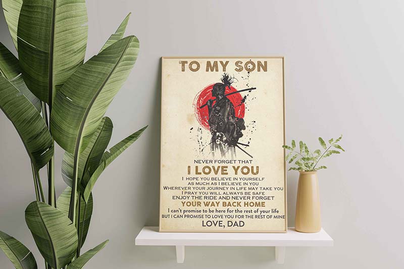 Skitongifts Wall Decoration, Home Decor, Decoration Room to My Son Japanese Samurai Never Forget That I Love You from Father-TT0510